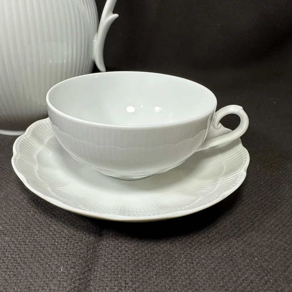 AK Kaiser Romantica White‎ Coffee Pot Tea Set W Germany Scalloped EXC MCM Vtg